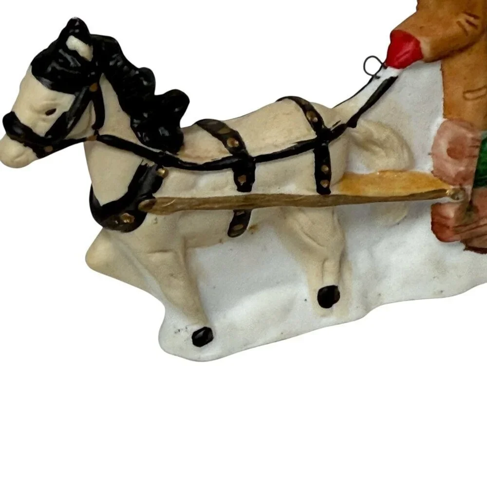 Christmas Village Figurine Miniature Horse and Sleight with Tree Holiday Deco